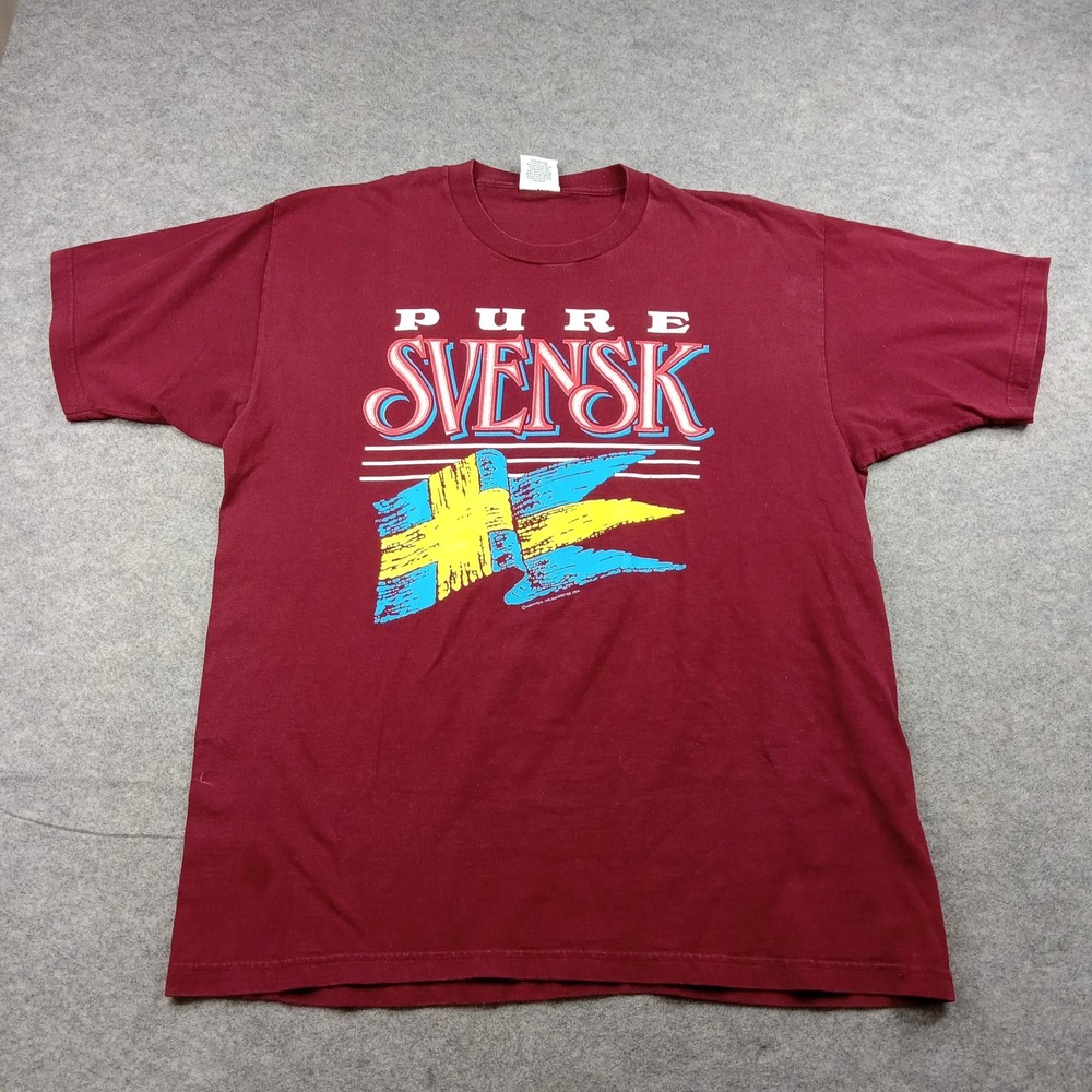 Vintage Lee Shirt Mens XL Red Pure Svensk Sweden Flag Graphic‎ Tee Made USA